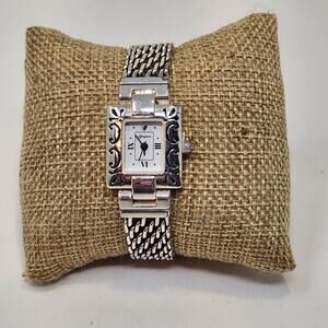 Brighton Salina Ladies Wristwatch Watch Silver Plate Rectangle Toggle Works